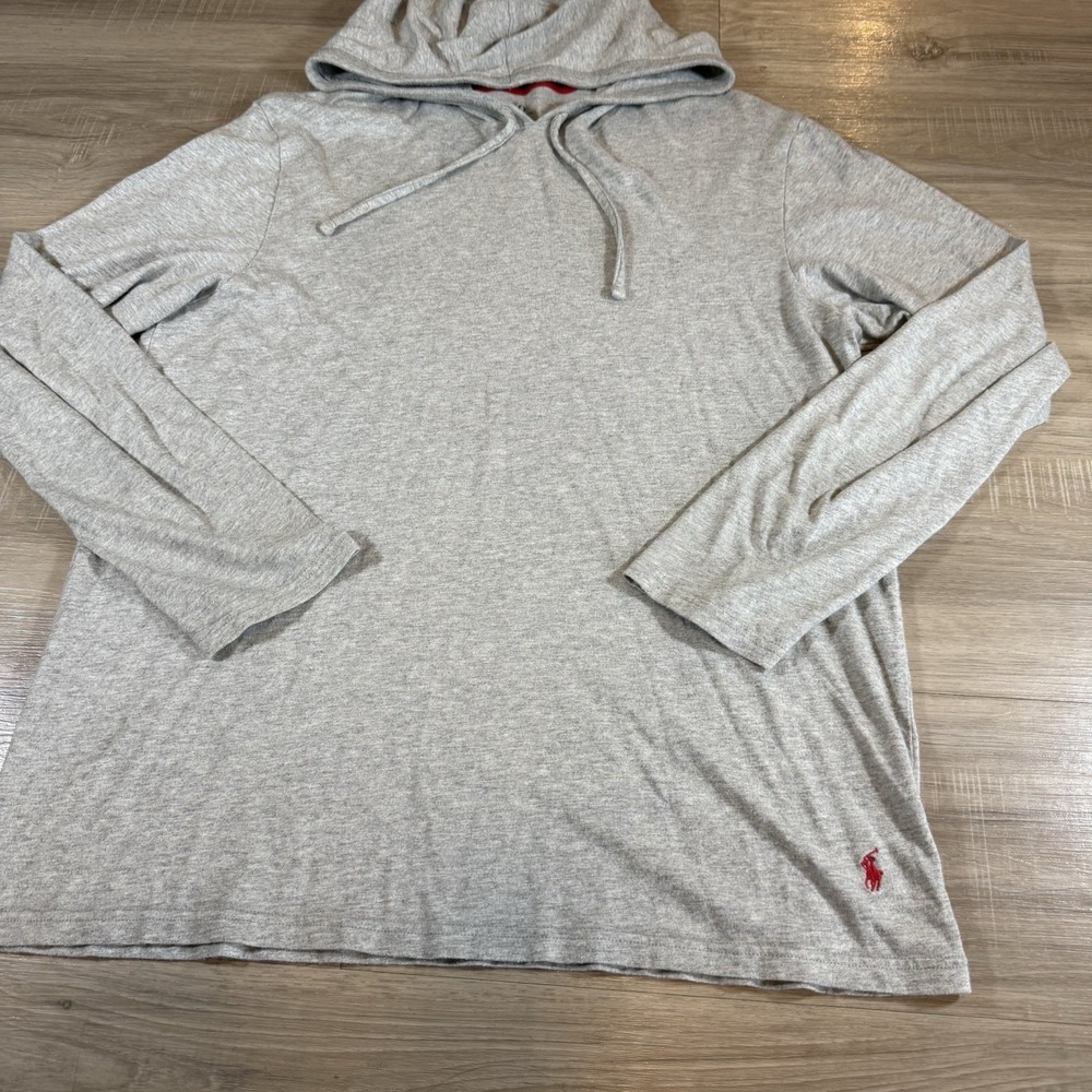 Polo Ralph‎ Lauren Mens Medium Long Sleeve T-Shirt Hoodie Gray Hooded Logo - Picture 2 of 6